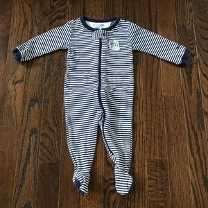 The Children’s Place Boys 3-6M Navy Blue/White Striped Footed One Piece
